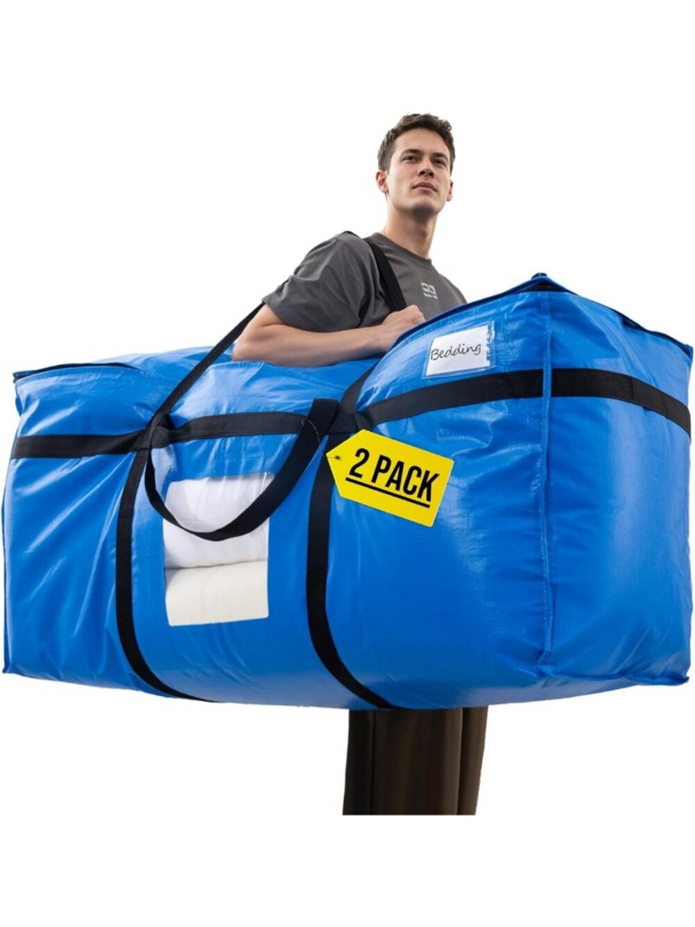 Extra Large 69 Gallon Storage Bags - 2 Pack with Clear Window, Blue Color